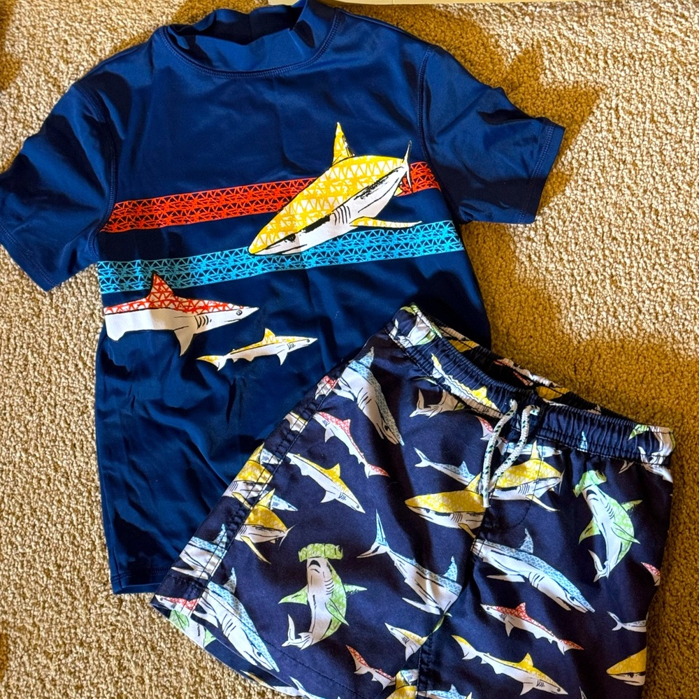Lands end size small (4h boys swim trunk and shirt set.